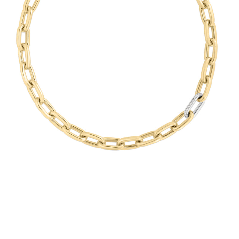 Roberto Coin 18K Yellow/White Designer Gold & Diamond Chunky Paperclip Necklace