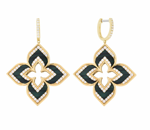Roberto Coin Venetian Princess 18K Yellow Gold Malachite with Diamond Drop Earrings Roberto Coin