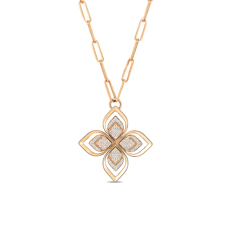 Roberto Coin Venetian Princess Pave Open Frame Diamond Flower Long Necklace