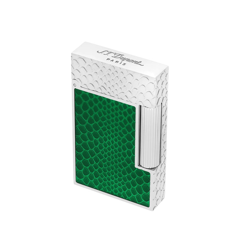St Dupont Line 2 Guilloche under lacquer lighter Snake Skin green