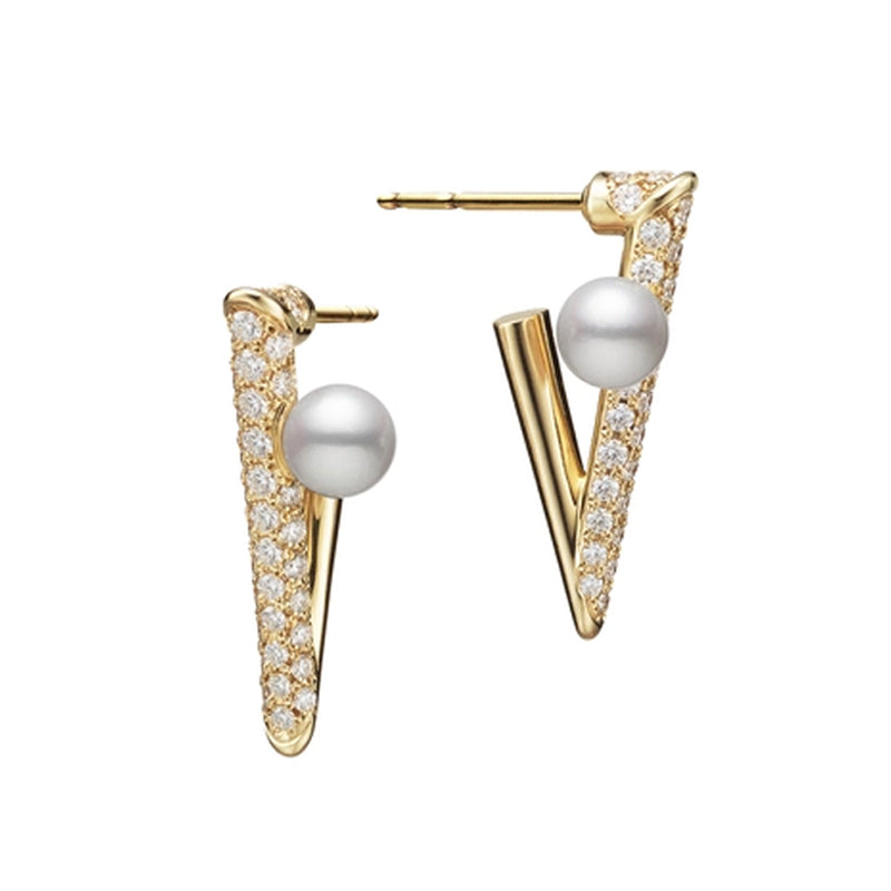 Mikimoto Akoya Cultured Pearl and Diamond V Code Earrings