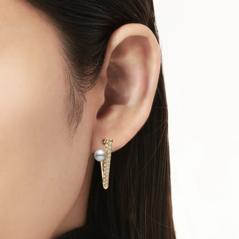 Mikimoto Akoya Cultured Pearl and Diamond V Code Earrings