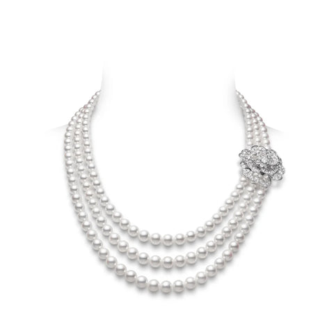 Mikimoto Blooming Delight Akoya Cultured Pearl Necklace with Detachable Diamond Brooch