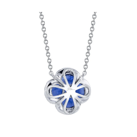 Shy Creation COLOR 0.16CT Diamond & 1.14CT Blue Sapphire Clover Necklace