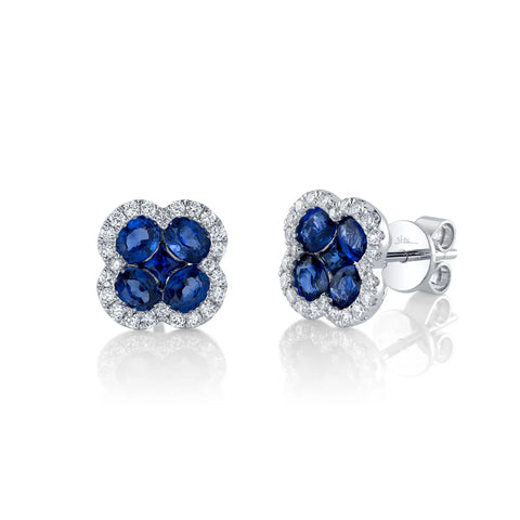 Shy Creation COLOR 0.33CT Diamond & 2.31CT Blue Sapphire Clover Stud Earring