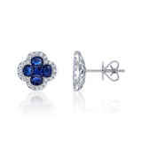 Shy Creation COLOR 0.33CT Diamond & 2.31CT Blue Sapphire Clover Stud Earring