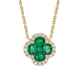 Shy Creation COLOR 0.16CT Diamond & 0.65CT Emerald Clover Necklace