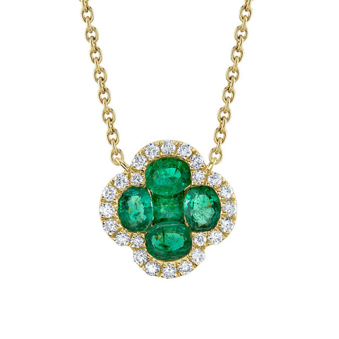 Shy Creation COLOR 0.16CT Diamond & 0.65CT Emerald Clover Necklace