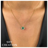 Shy Creation COLOR 0.16CT Diamond & 0.65CT Emerald Clover Necklace