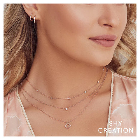 Shy Creation KATE 0.08CT Diamond Clover Necklace