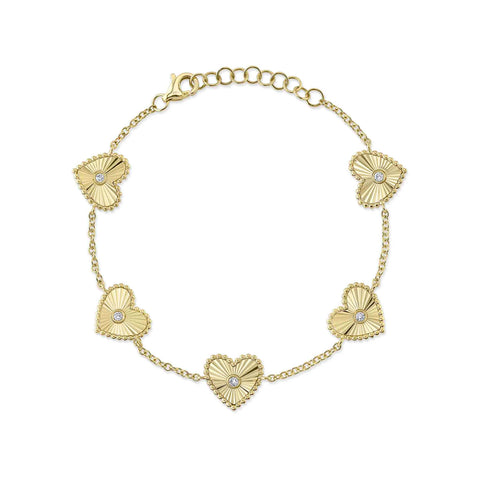 Shy Creation Kate 0.10CT Diamond Bezel Ribbed heart Bracelet