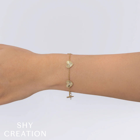 Shy Creation Kate 0.10CT Diamond Bezel Ribbed heart Bracelet