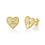 Shy Creation KATE 0.04CT Diamond Bezel Ribbed Heart Stud Earring
