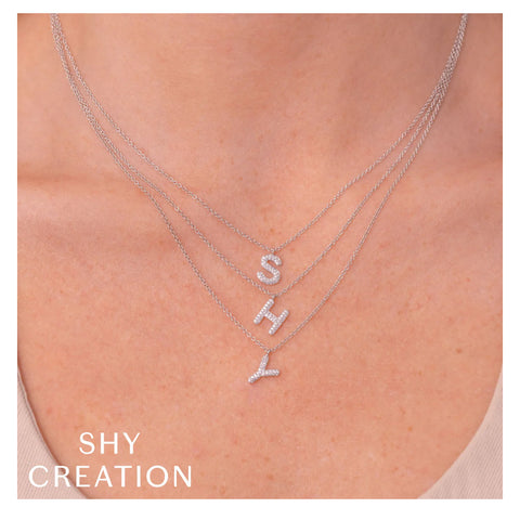 Shy Creation INITIAL 0.09CT Diamond Pave Necklace - INITIAL A