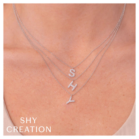 Shy Creation INITIAL 0.14CT Diamond Pave Necklace - INITIAL M