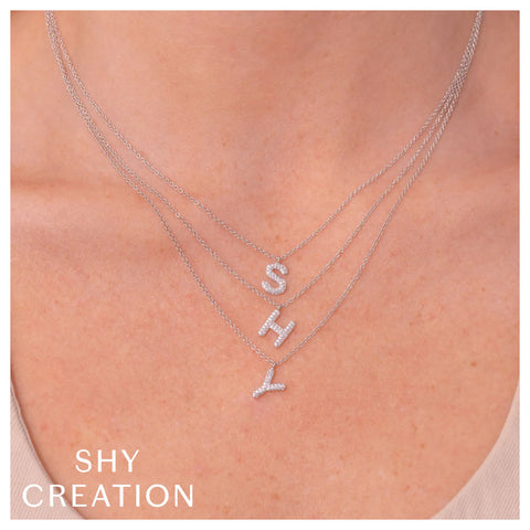 Shy Creation INITIAL 0.08CT Diamond Pave Necklace - INITIAL C