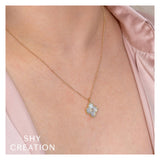 Shy Creation KATE 0.18CT Diamond & 0.94CT Mother of Pearl Bezel Ribbed Clover Faceted Ball Chain Necklace