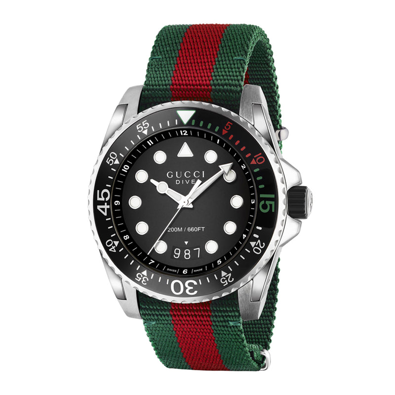 Gucci Dive Green and Red Nylon Watch YA136209A
