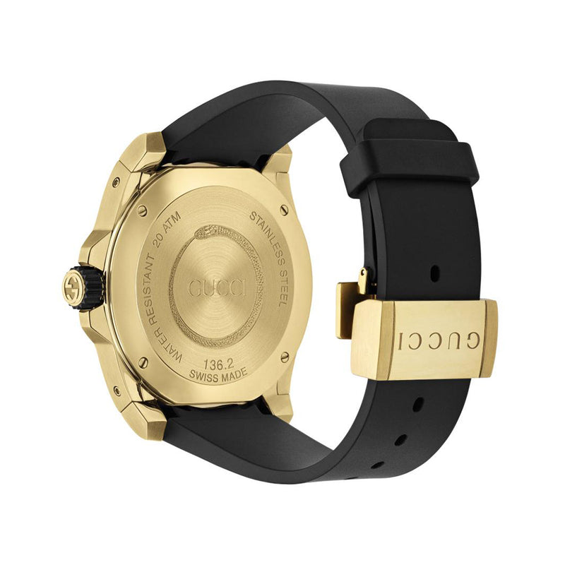 Gucci Dive Gold Tone Black Dial Rubber Strap - YA136219