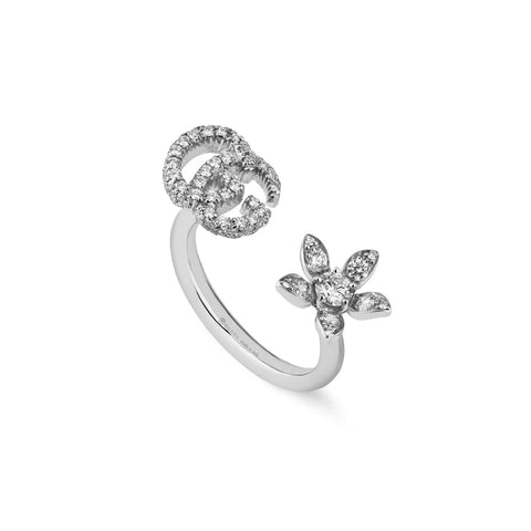 Gucci Flower and Double G Ring with Diamonds Gucci Jewelry