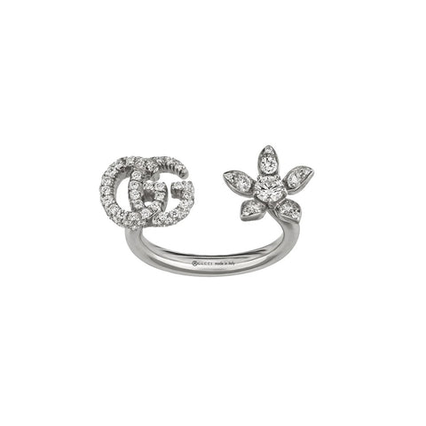 Gucci Flower and Double G Ring with Diamonds Gucci Jewelry