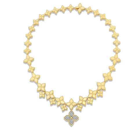 Roberto Coin Princess Flower Link Collar Diamond Drop Necklace  Roberto Coin
