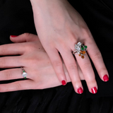 White, Orange, Green Jade Ring  CH Collection