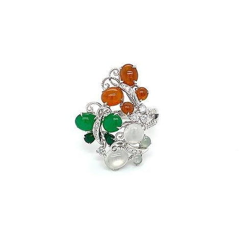 White, Orange, Green Jade Ring  CH Collection